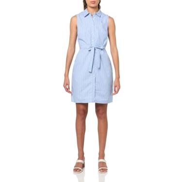 Imagem de Tommy Hilfiger Vestido feminino sem mangas com laço, Azul francês/branco brilhante, 48