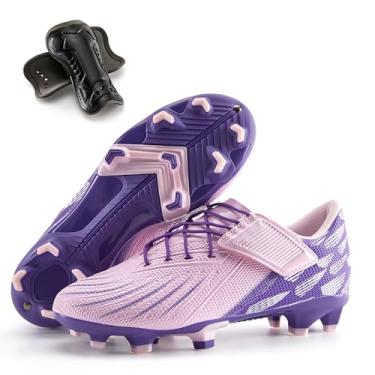 Imagem de PATPAT Chuteiras de futebol para crianças, meninos, meninas, jovens, atléticos, atividades ao ar livre, firme e gramado, tênis de treinamento de futebol, Rosa/roxo, 13 Little Kid