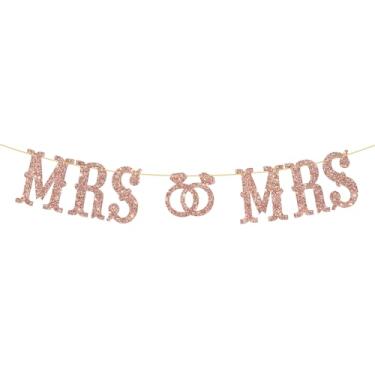Imagem de Faixa Mrs & Mrs Banner Bridal Shower Party Supplies Girl Brides to Be Wedding Bachelorette Party Decorações Rose Gold Glitter