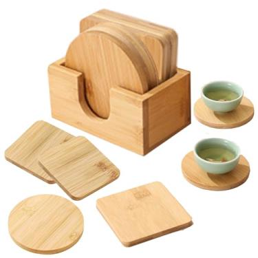 Imagem de GCFTIFF Conjunto de 6 peças de porta-copos incluído, porta-copos de café de bambu natural para cerveja, conjunto de porta-copos para proteção de mesa, adequado para tipos de xícaras, presente de