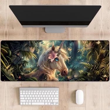 Imagem de dhakalrlde Tapete de mouse para jogos de unicórnio, tapete de mesa grande para computador, teclado estendido, laptop, mouse pad, 31,5 × 11,20 cm, tapete de borracha antiderrapante para presentes de