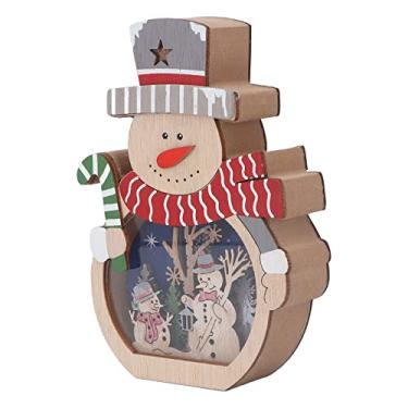 Imagem de LED LIGHT Emissor de Madeira Luminous Christmas Ornament, 200g, Feita de Madeira Compensada álamo, Luz Quente, Ideal para Várias Configurações (Boneco de neve)