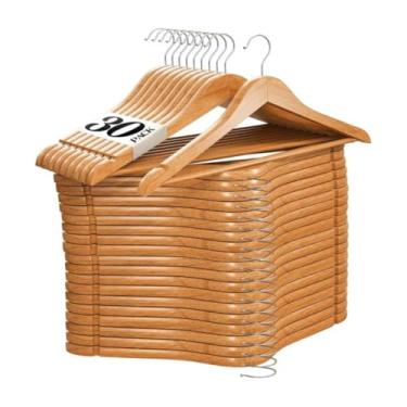 Imagem de Kit 30 Cabide De Madeira Adulto 45cm Marfim Envernizados Com Barra Deslizante - Ideal Para Roupas, Calça, Camisas, Terno, Saia, blazer