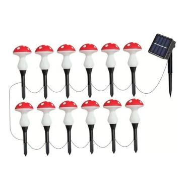 Imagem de Fenteer Lâmpada de cogumelo para jardim, ornamento de paisagem, presentes, acessórios para áreas externas, luz de caminho para pátio, quintal, 12 Luz de Cogumelo