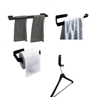 Imagem de Kit Completo Assessórios Para Banheiro Preto Toalheiro Duplo Porta Shampoo Anti-Ferrugem (4)