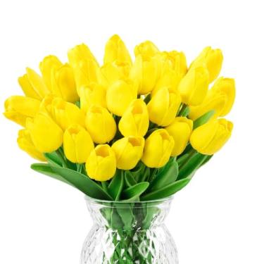 Imagem de U'Artlines 30 peças de tulipas falsas flores artificiais com hastes buquê de tulipas falsas flor de toque real para casamento, casa, cozinha, primavera, Páscoa, dia das mães, decoração de arranjo