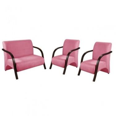 Imagem de Conjunto Poltronas Venus Braços em Madeira 1 Namoradeira 2 de um Lugar Escritório Suede