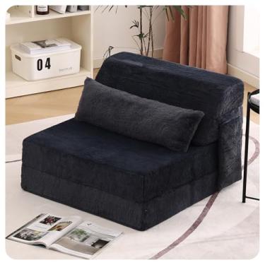 Imagem de Tiita Sofá-cama dobrável com travesseiro, colchão de tamanho único e tecido de pelúcia com bolsa de armazenamento portátil, espreguiçadeira, cama para sala de estar, quarto de hóspedes, dormitório,