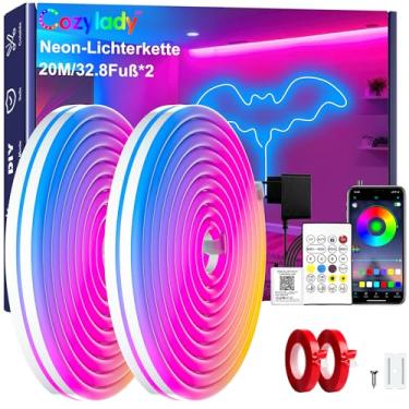 Imagem de Cozylady Luzes De Corda Neon Led Rgb De 66 Pés Para Quarto, Luminária De Tira Led De 20 M Com Fita Adesiva Dupla Face, Aplicativo/Controle Remoto, Luzes Diy À Prova D'Água, Decoram O Exterior E O I