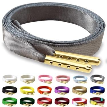 Imagem de RSAJHTRY Cadarços de sapato de fita de cetim, 2 pares de cadarços de seda planos de 10 mm de largura para tênis femininos, Cinza 05, 31.5 inch (80CM)
