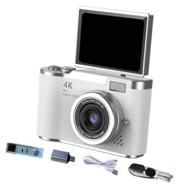 Imagem de AsrMyjcx Câmera digital 4K com tela flip de 180°, tela de 2,4 polegadas, 720p/1080p, digital compacto de 8x, câmera CCD para estudantes, presente de, Branco