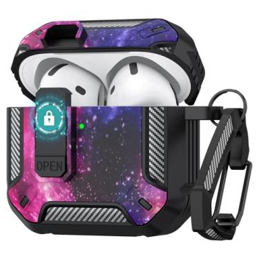 Imagem de Capa protetora rígida para AirPods 4 com trava segura, pop-up automático, proteção total, compatível com Apple AirPods 4ª geração 2024/2025 (céu estrelado, capa para Airpods 4)