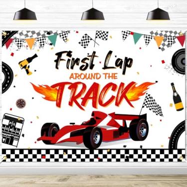 Imagem de Cenário de primeira volta ao redor da pista - Decorações de 1º aniversário de corrida, adereços para fotos de festa de 1º aniversário de carro de corrida, fundo de primeiro aniversário para meninos