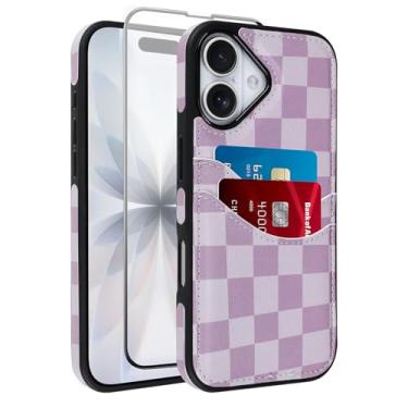 Imagem de SAKUULO Capa carteira para iPhone 17 com suporte para cartão, bloqueio de RFID, fecho duplo, à prova de choque, proteção reforçada roxo xeque-mate (6,1 polegadas)