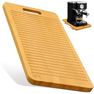 Imagem de Pallyou Bandeja deslizante para cafeteira, controle deslizante de eletrodomésticos de bambu com rodas de borracha para utensílios de cozinha pesados, bandeja deslizante de panela de café para bancada