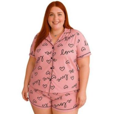 Imagem de Pijama Americano Estampado Plus Size Blusa com Botões que Abrem e Short Anastácia 50 52 54 56-Feminino