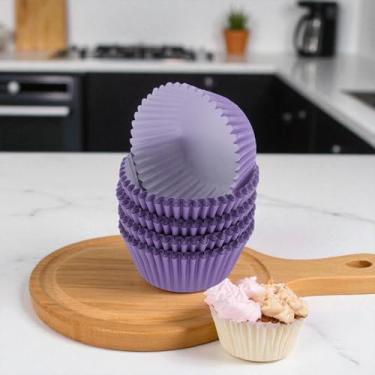 Imagem de Generic 100 peças de forros de cupcake descartáveis de cor sólida, papel à prova de graxa, roxo puro, 5 x 3 cm