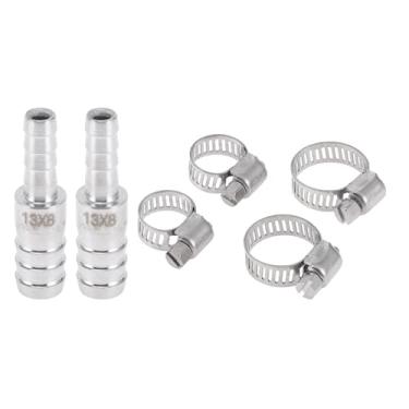 Imagem de Generic 1 conjunto de acessórios de farpa de mangueira 33/64"x5/40.6 cm redutor de emenda para ar, água, óleo, gás, combustível, aço inoxidável, tom prateado com braçadeiras