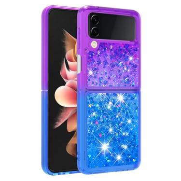 Imagem de Capa Glitter Stra para Samsung Z Flip 4 Flip 5 Airbag Capa de telefone em cor gradiente para Samsung Galaxy Z Flip 3 5G, roxo azul, para Samsung Z Flip 3