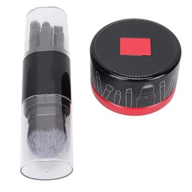 Imagem de Conjunto de pincéis de maquiagem profissional mini pó de viagem pincéis de sombras com caixa de limpeza para mulheres cerdas de nylon portáteis leves tubo ABS 5 peças