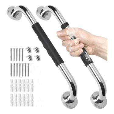 Imagem de Kit 2 Barras de Apoio Banheiro Inox 50/40cm – Corrimão Segurança Idosos - Suporte Antiderrapante para Box e Vaso Sanitário - Acessibilidade Residencial(KIT C/2 50CM)