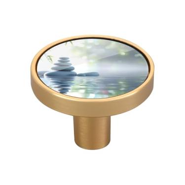 Imagem de Blueangle Pacote com 4 lindos puxadores de armário de pedras de bambu 3,5 cm puxadores de gaveta redondos para cômoda e armários de cozinha (102)