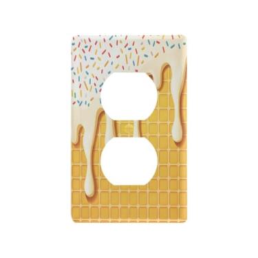 Imagem de Blueangle Placa de parede de tomada dupla de cone de sorvete, tamanho padrão, placas de cobertura de tomada elétrica de 1 gangue para decoração de quarto de escritório em casa, 4,53 x 2,76 polegadas