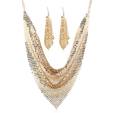 Imagem de Conjunto de colar de leopardo para mulheres, bandana com estampa de chita chique e brincos pendurados, Free Size, Metal, Sem Pedra Preciosa