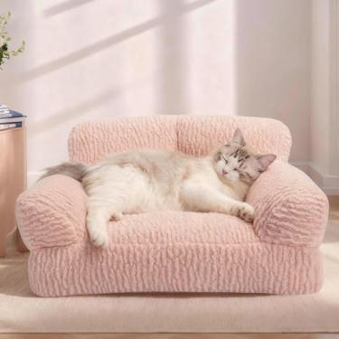 Imagem de KHONSU PET Sofá-cama ortopédico para gatos – Sofá grande de pelúcia para gatos internos, poltrona lavável para cães e gatinhos fofos com capa removível, cama confortável de suporte, 76 cm rosa