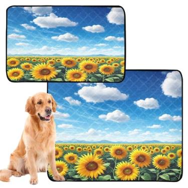 Imagem de CEBUGI Almofadas de xixi laváveis para cães, pacote com 3, almofadas impermeáveis para filhotes de cachorro, antiderrapante, à prova de vazamento, para cama de cercadinho, campo de girassol