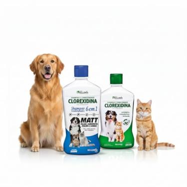 Imagem de Kit 2 Shampoo para Cachorro Condicionador Matt Pulgas + Clorexidina Kelldrin