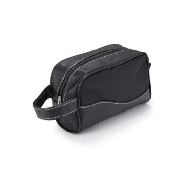 Imagem de Necessaire Bicolor com Alça em Couro Sintético, Organizador de Higiene e Acessórios para Viagem, Detalhes em Nylon