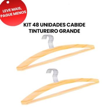 Imagem de OFERTA KIT 48 Cabides Tintureiro de Madeira Adulto 40cm Haste Firme, O