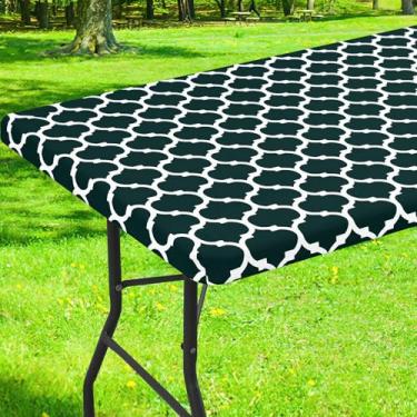 Imagem de Smiry Capa de mesa retangular de piquenique, toalha de mesa de acampamento elástica à prova d'água para mesas de 2,5 m, protetor de toalha de mesa de vinil com forro de flanela limpável para ambientes