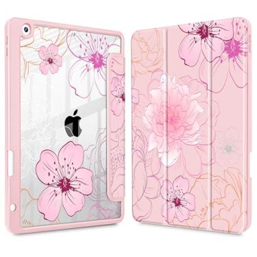 Imagem de Lepeoac Capa para iPad 9ª/8ª/7ª geração de 10,2 polegadas (versão 2021/2020/2019), [Suporte de lápis embutido] Suporte de três dobras com suporte para despertar/hibernar, capa traseira transparente de