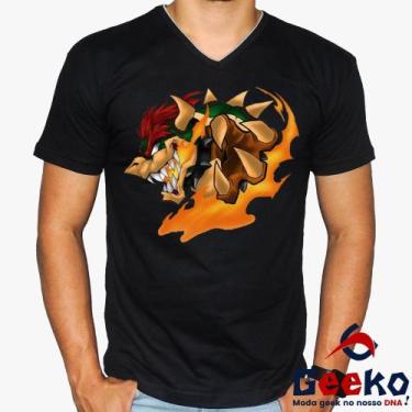 Imagem de Camiseta Bowser 100% Algodão Super Mario Bros Geeko, Preto gola v, GG