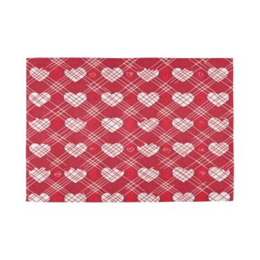 Imagem de Burbuja Jogo americano conjunto de 6, tapetes de mesa antiderrapantes laváveis com corações vermelhos dos namorados, jogo americano resistente ao calor para cozinha, mesa de jantar, ambientes internos