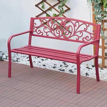 Imagem de Bancos de jardim para ambientes externos, banco de metal interno com encosto ergonômico, apoios de braços curvos, móveis de pátio, cadeira de namoradeira para 2 pessoas, ideal para varanda, quintal