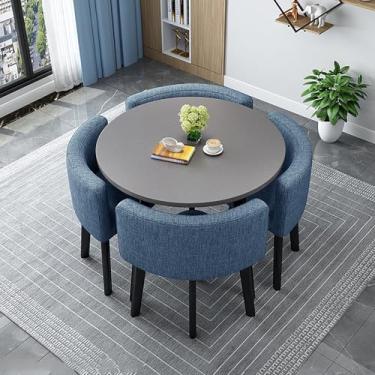 Imagem de Conjunto 5 de mesa de jantar e cadeiras, mesa de negociação, escritório, lojas, reuniões, pequenas mesas redondas, móveis que economizam espaço, mesas de conferência de escritório (azul, 90 cm/35,4