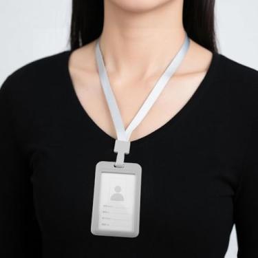 Imagem de Porta-crachá portátil com cordão à prova d'água, porta-cartões de identificação, para escritório, escola, trabalho, crachás, com janela transparente para documentos de escritório, professores, médicos