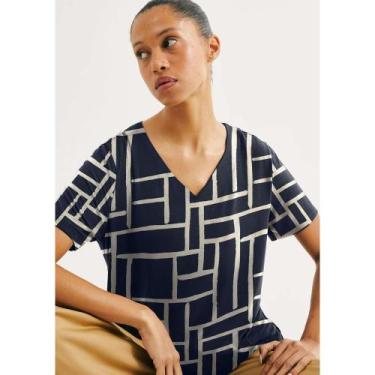 Imagem de Blusa Feminina Em Viscose Estampada - Azul XG - Hering Adulto, XG