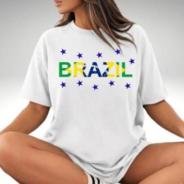 Imagem de Camiseta Casual Brazil Tropical 100 Algodão Feminina Elegante Brasilidade-Feminino