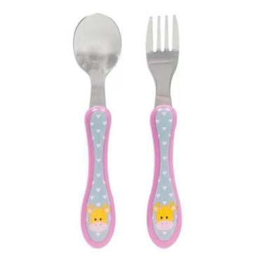 Imagem de Kit Talheres Colher E Garfo Animal Fun Infantil Bebê Em Aço Inoxidável