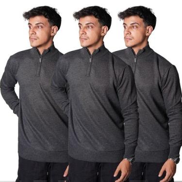 Imagem de Kit 3 Blusas Suéter Meio Zíper com Gola Alta Masculino Manga Longa Inv