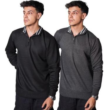 Imagem de Kit 2 Blusa Polo Meio Zíper Masculino Manga Longa 100 Poliéster Outono