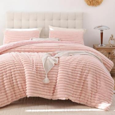 Imagem de Conjunto de edredom Smoofy Fluffy Twin Blush Pink Fleece, 2 peças
