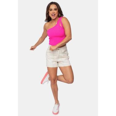 Imagem de Tricô Blusa Cropped Pink Tricot Modal Canelado Um Ombro Só Feminino 59