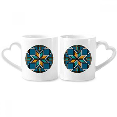 Imagem de Conjunto de canecas de porcelana para casal, flor abstrata, laranja, azul, marrocos, coração