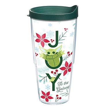 Imagem de Tervis Copo de viagem Star Wars The Mandalorian Christmas Holiday Joy feito nos EUA Copo isolado de parede dupla mantém as bebidas frias e quentes, 680 g, clássico