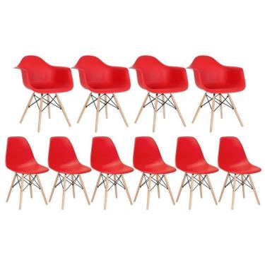 Imagem de Kit 4 Cadeiras Eames Daw Com Braços + 6 Cadeiras Eiffel Dsw Vermelho